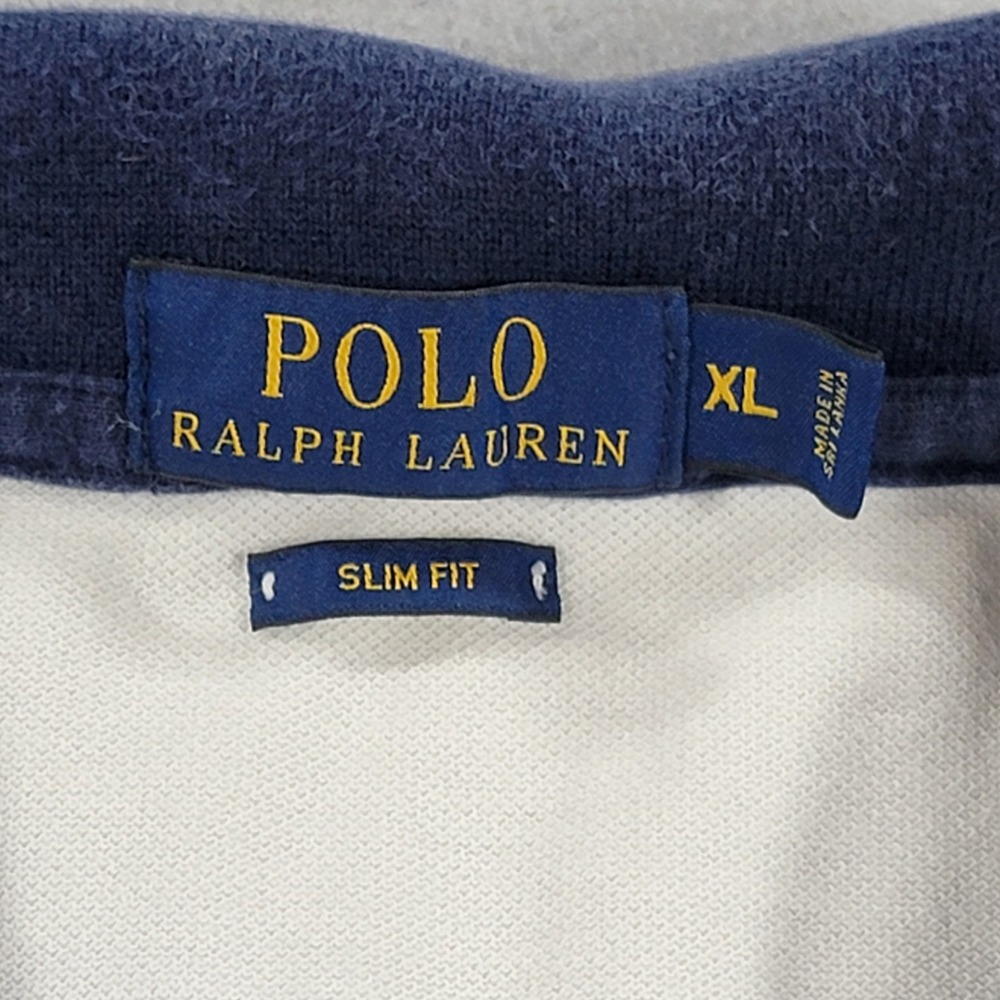 Polo Ralph Lauren Polo Shirt Big Pony Crest Sash Slim Fit White Navy Men's XL - Picture 3 of 11